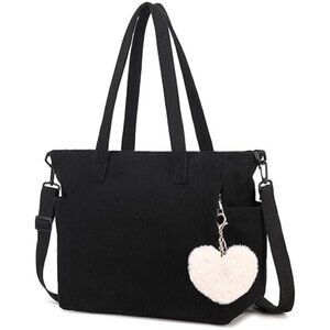 Black Corduroy Tote Bag - Crossbody Bag Great for Daily Essentials Travel/Work